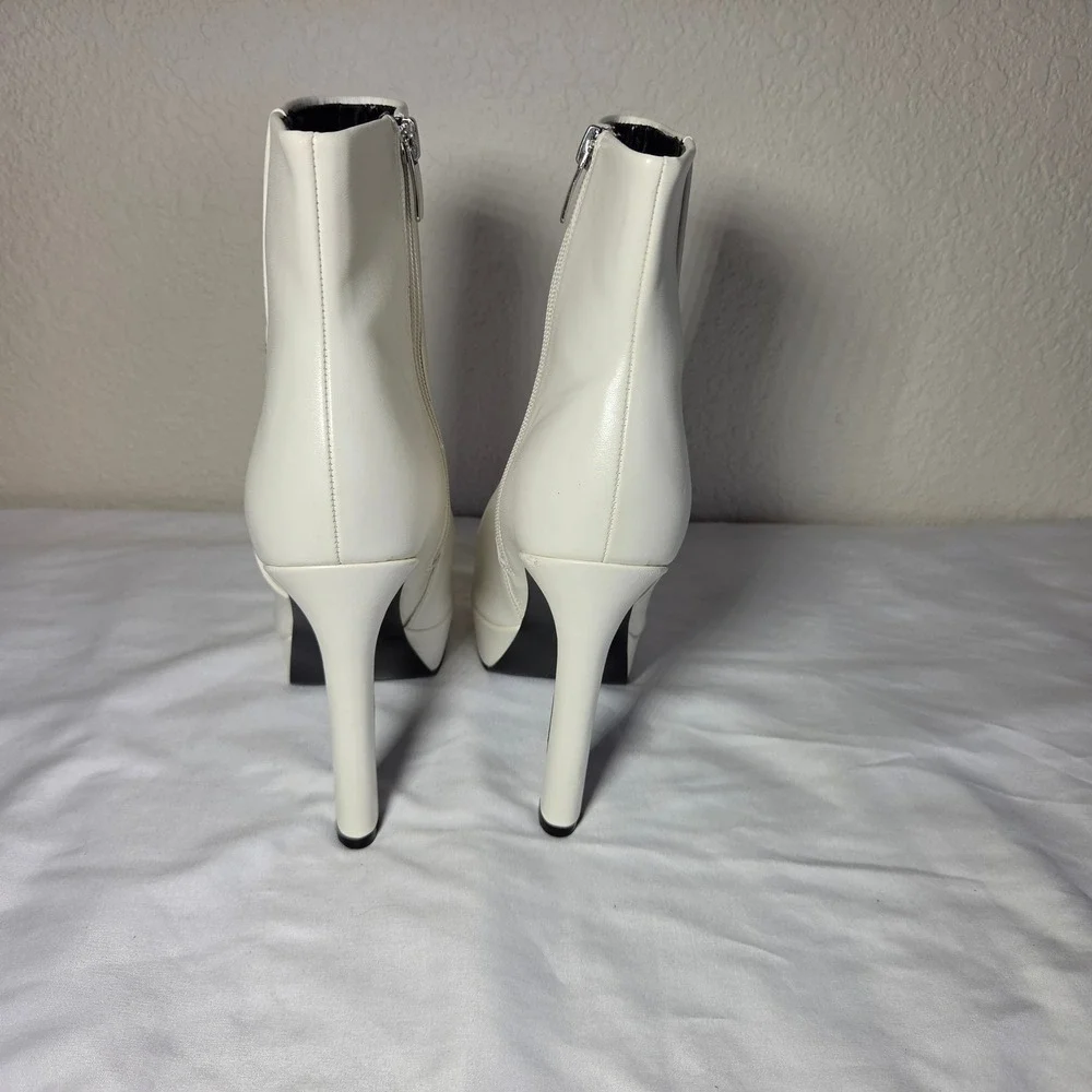 Nine West White Platform Ankle Boots Pointed Toe Stiletto Booties S1622 7M